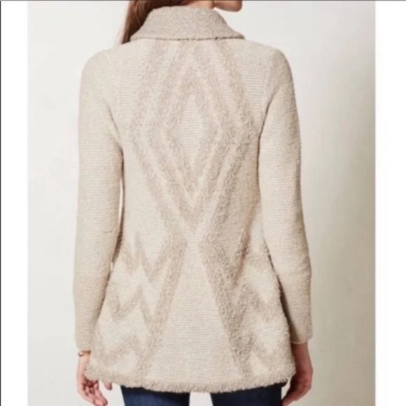 Anthropologie Angel Of The North Wool Blend Drape Tan/Cream Boho Cardigan Large - Picture 11 of 12